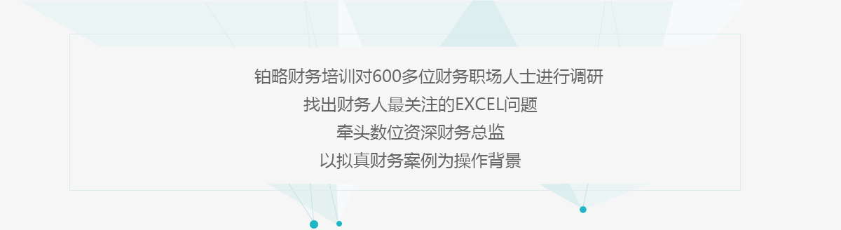 铂略财务培训对600多位财务职场人士进行调研|找出财务人最关注的Excel问题|牵头数位资深财务总监|以拟真财务案例为操作背景